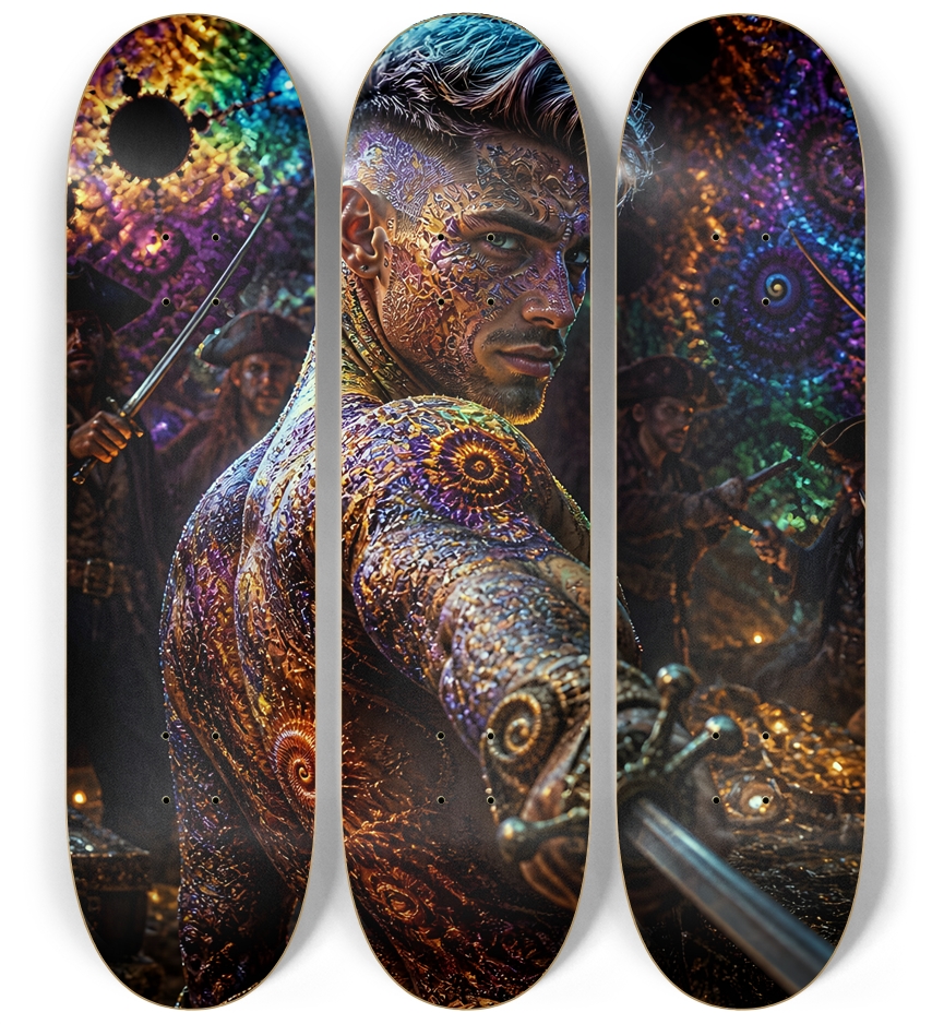 Psychedelic Bleach Blonde Fractal Pirate #4 3 Deck Wall Series