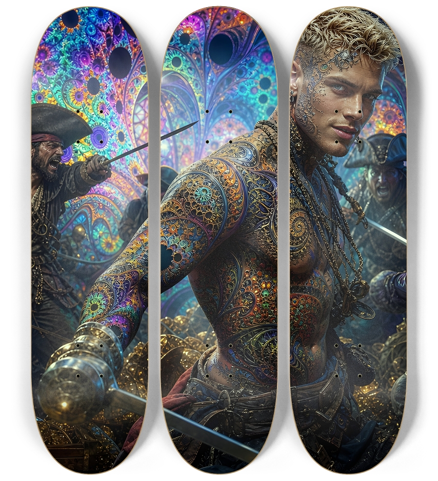 Psychedelic Bleach Blonde Fractal Pirate #25 3 Deck Wall Series