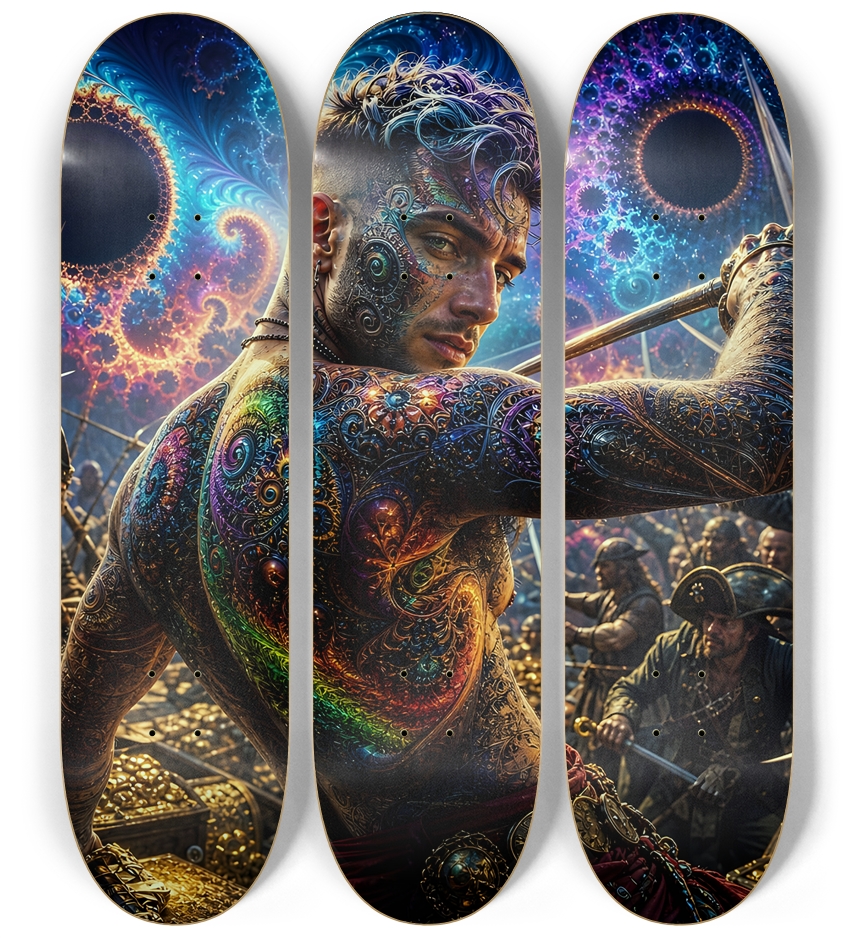 Psychedelic Dirty Blonde Fractal Pirate #11 3 Deck Wall Series