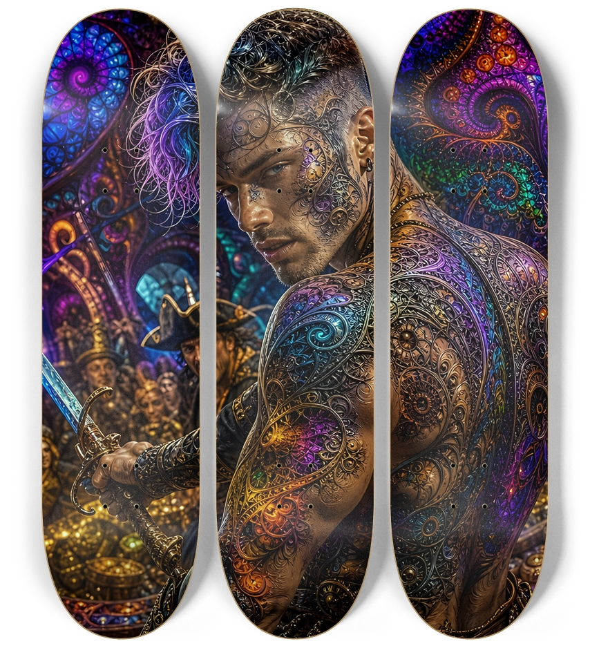 Psychedelic Dirty Blonde Fractal Pirate #1 3 Deck Wall Series