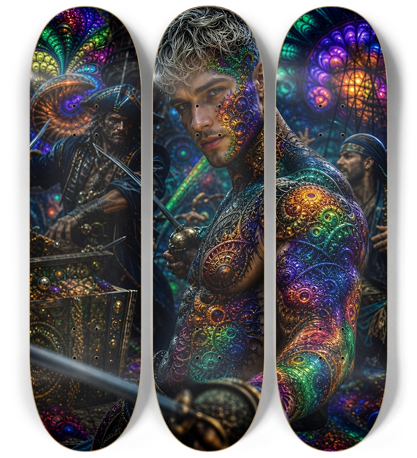 Psychedelic Bleach Blonde Fractal Pirate #30 3 Deck Wall Series