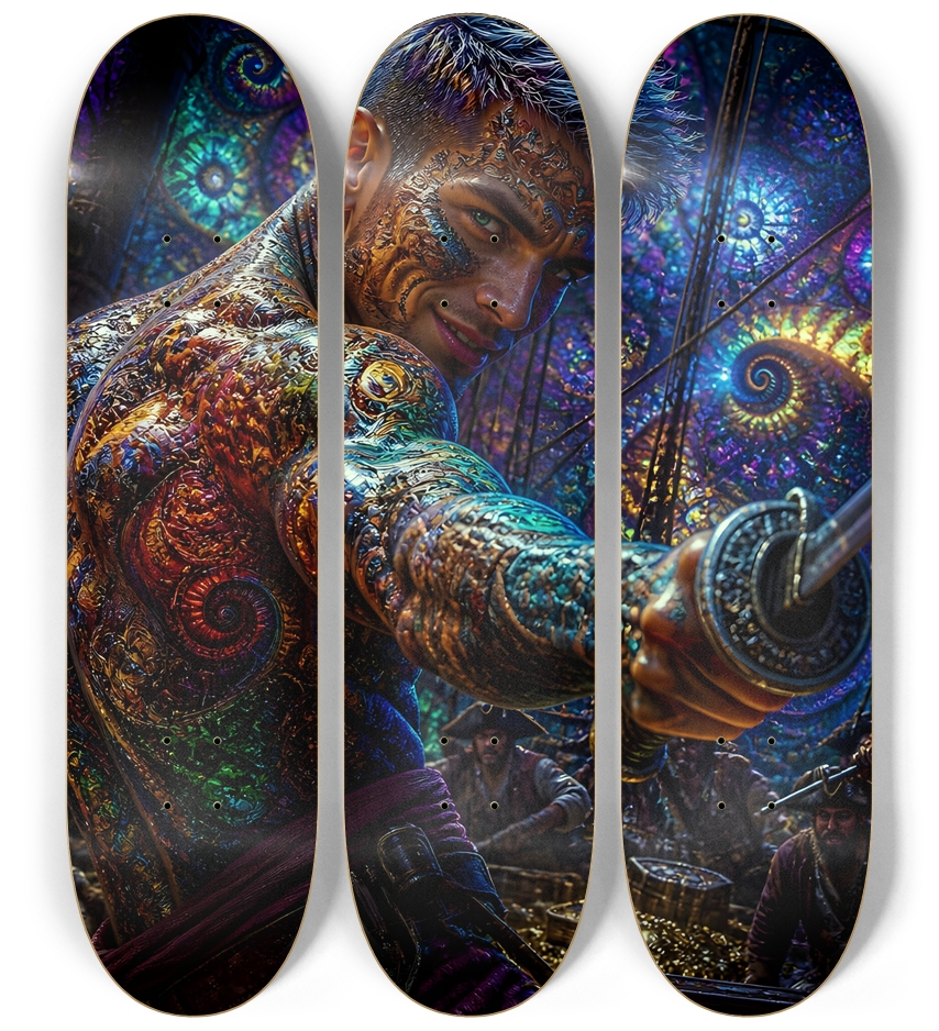 Psychedelic Bleach Blonde Fractal Pirate #24 3 Deck Wall Series