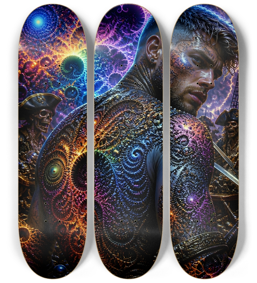 Psychedelic Brunette Fractal Pirate #14 3 Deck Wall Series