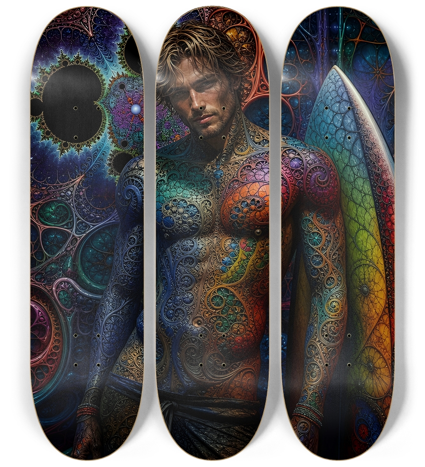 Psychedelic Dirty Blonde Fractal Surfer #25 3 Deck Wall Series