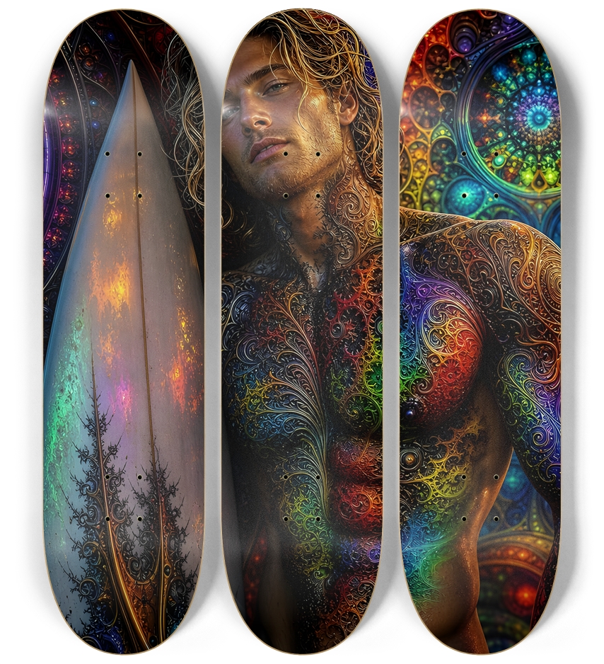 Psychedelic Dirty Blonde Fractal Surfer #6 3 Deck Wall Series