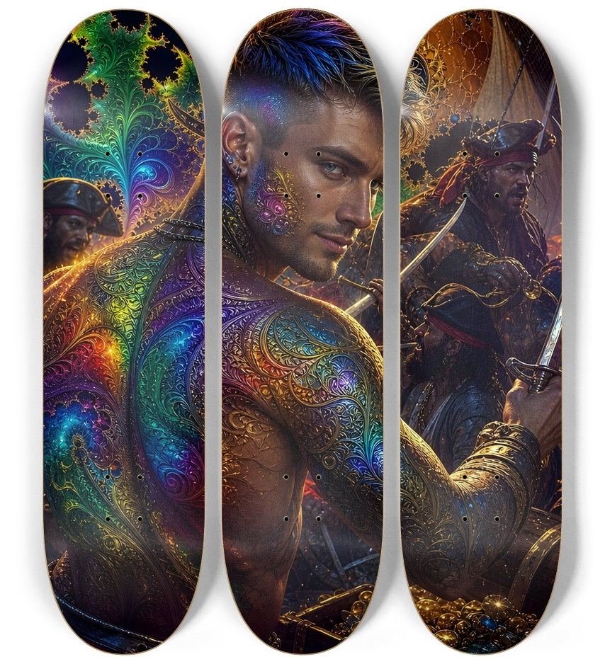 Psychedelic Brunette Fractal Pirate #13 3 Deck Wall Series