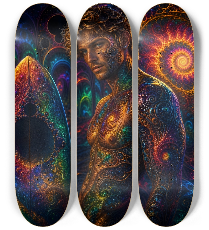 Psychedelic Dirty Blonde Fractal Surfer #9 3 Deck Wall Series