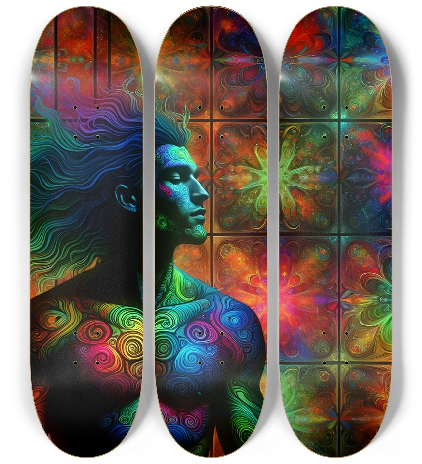 Psychedelic Fractal Native American Man #4 3 Deck Wall Series
