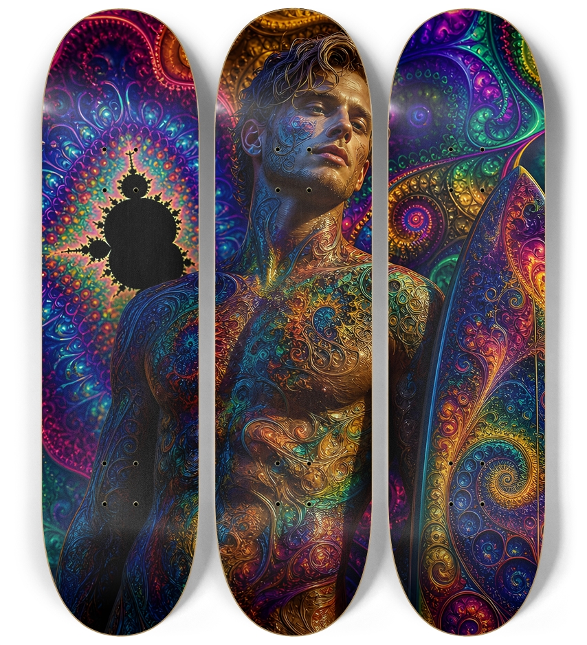 Psychedelic Dirty Blonde Fractal Surfer #4 3 Deck Wall Series