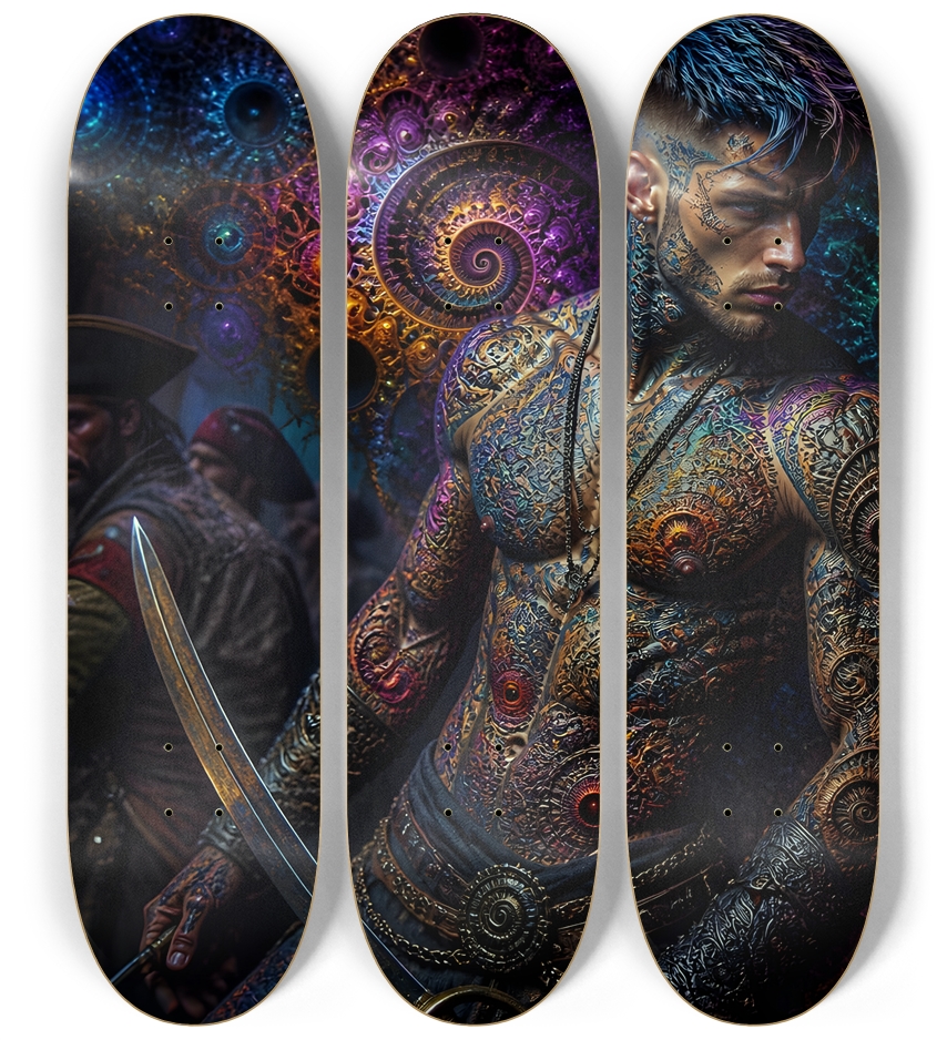 Psychedelic Brunette Fractal Pirate #4 3 Deck Wall Series