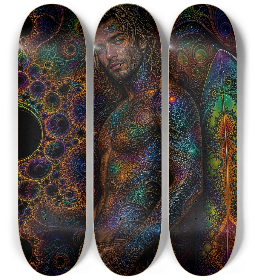Psychedelic Dirty Blonde Fractal Surfer #5 3 Deck Wall Series