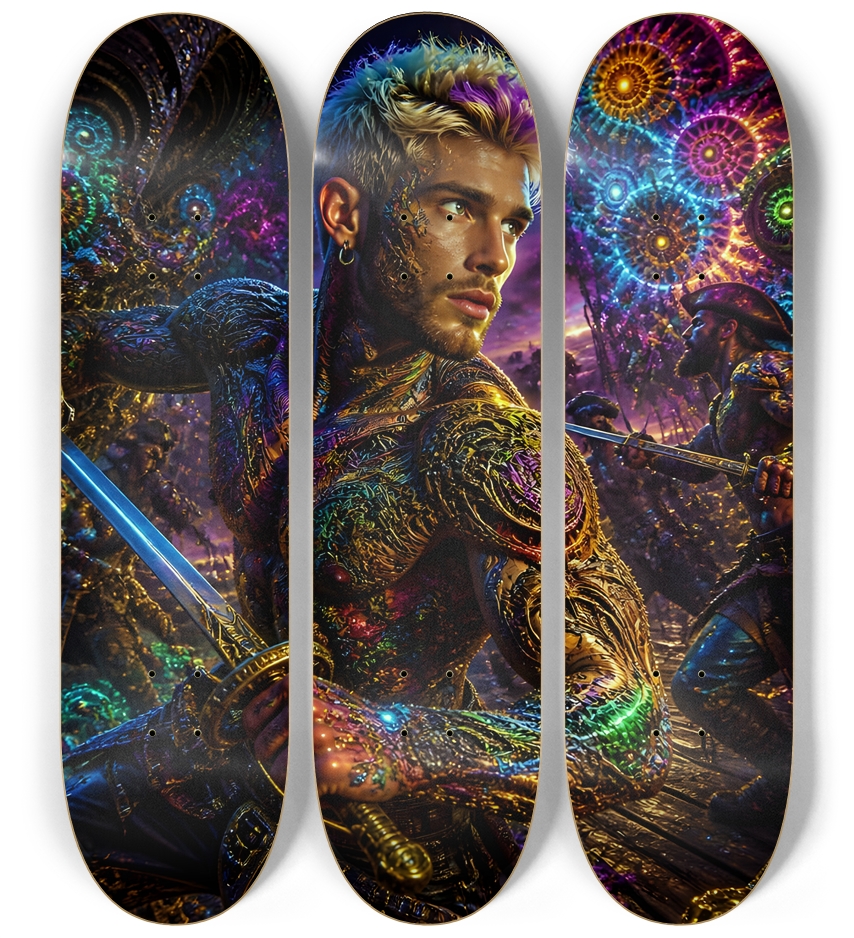 Psychedelic Blonde Fractal Pirate #3 3 Deck Wall Series