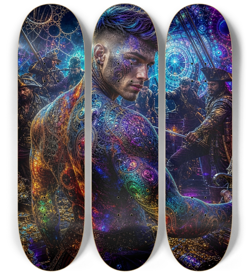 Psychedelic Brunette Fractal Pirate #12 3 Deck Wall Series