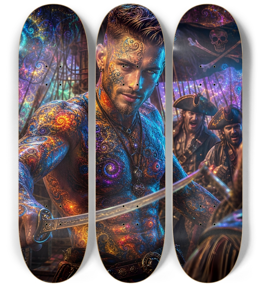 Psychedelic Brunette Fractal Pirate #5 3 Deck Wall Series