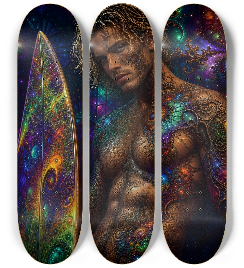 Psychedelic Dirty Blonde Fractal Surfer #2 3 Deck Wall Series