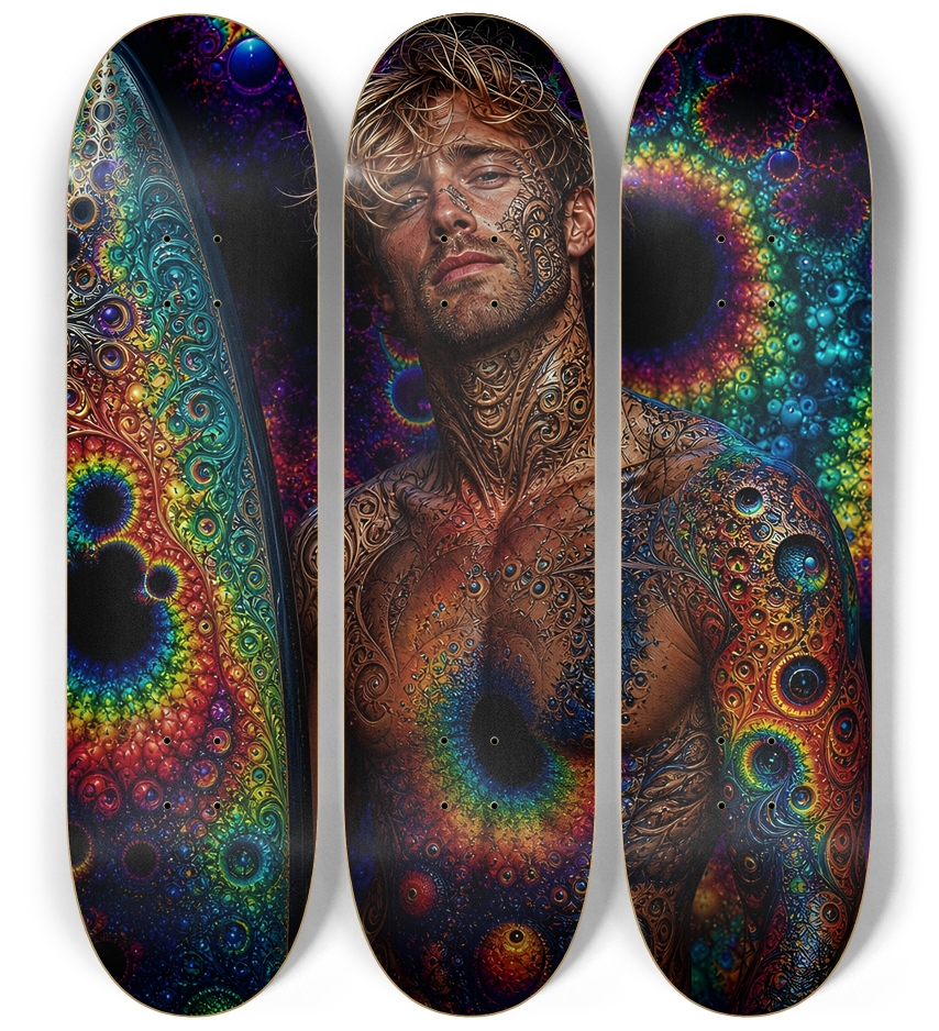 Psychedelic Dirty Blonde Fractal Surfer #10 3 Deck Wall Series
