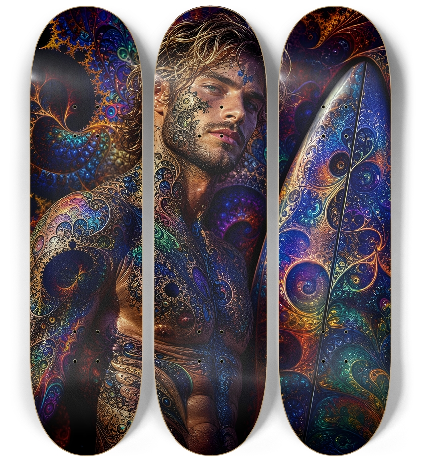 Psychedelic Dirty Blonde Fractal Surfer #12 3 Deck Wall Series