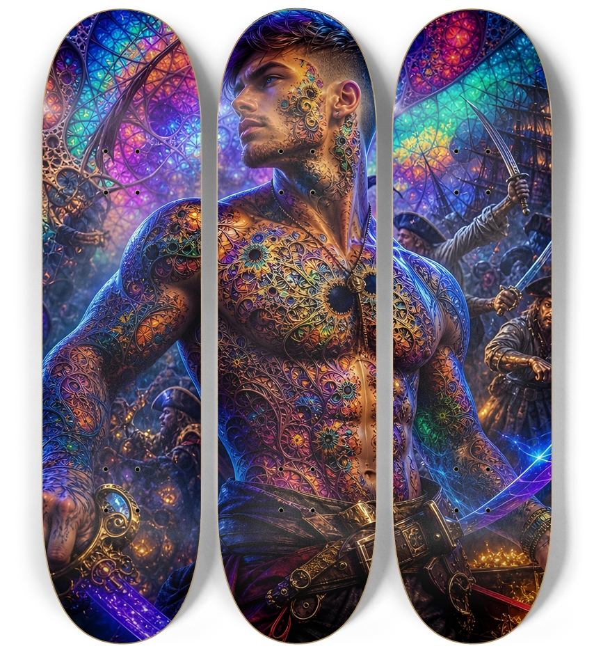 Psychedelic Brunette Fractal Pirate #7 3 Deck Wall Series