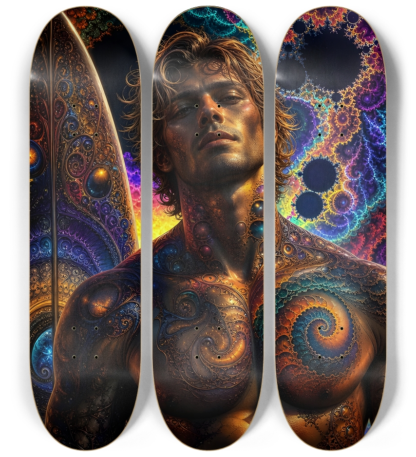 Psychedelic Dirty Blonde Fractal Surfer #7 3 Deck Wall Series