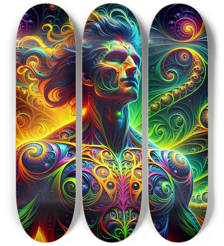 Psychedelic Fractal Native American Man #5 3 Deck Wall Series