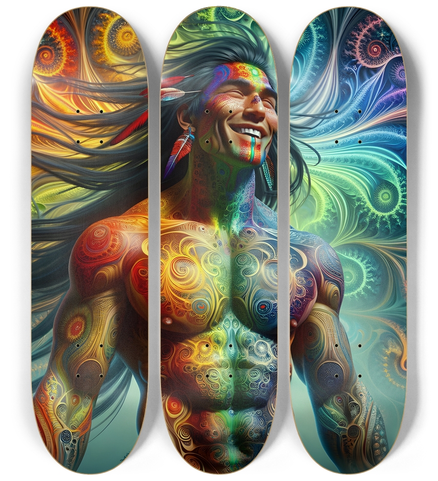 Psychedelic Fractal Native American Man #15 3 Deck Wall Series