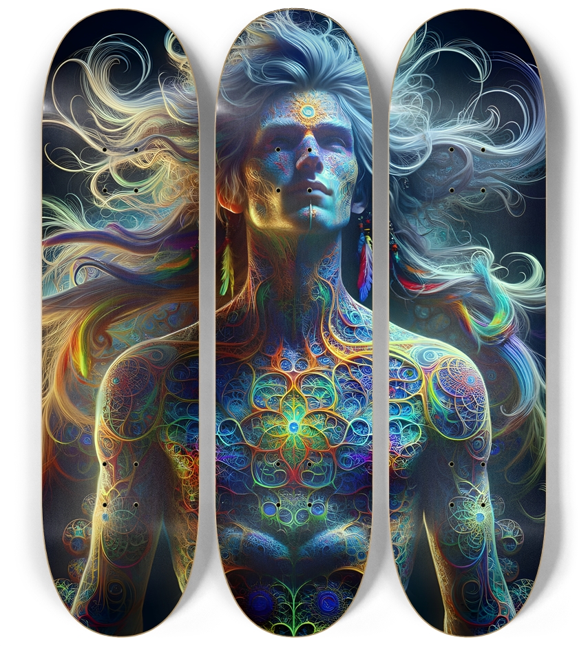Psychedelic Fractal Native American Man #18 3 Deck Wall Series