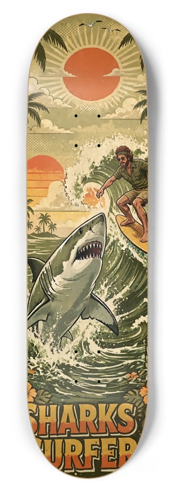 SHARKS AND SURFERS 8.75 x 33 8-3/4 Inch Skateboard