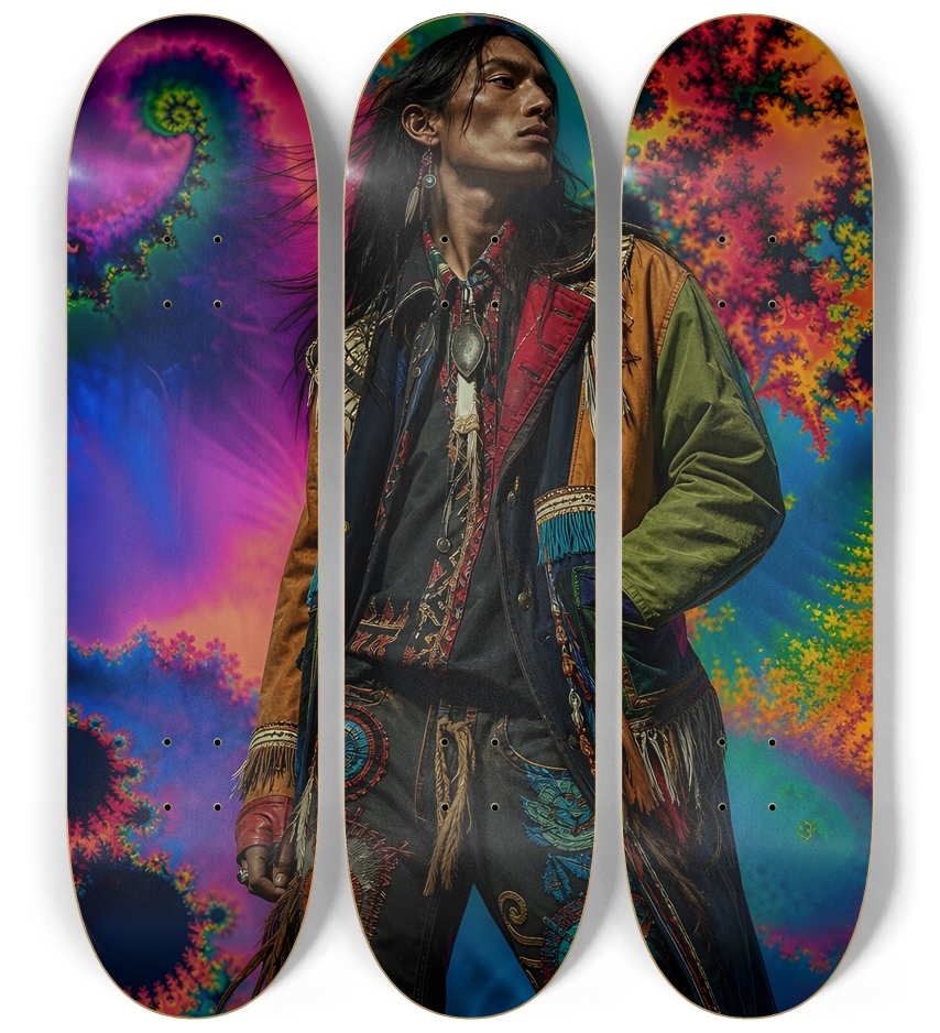 Native American Model + Neon Fractal Backdrop #1 3 Deck Wall Series