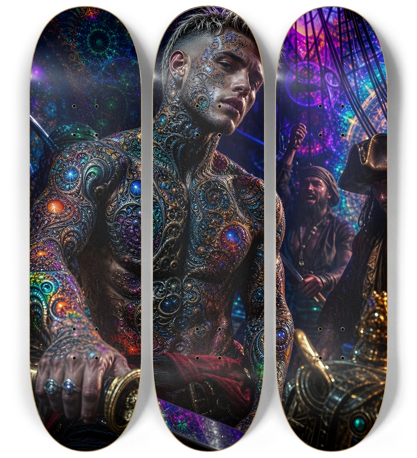 Psychedelic Bleach Blonde Fractal Pirate #31 3 Deck Wall Series