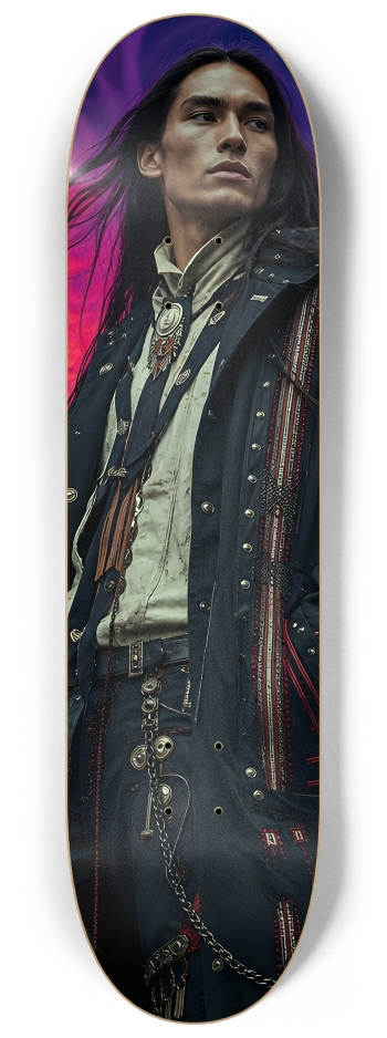 Native American Model + Neon Fractal Backdrop #11 #2 8-1/4 Skateboard Deck