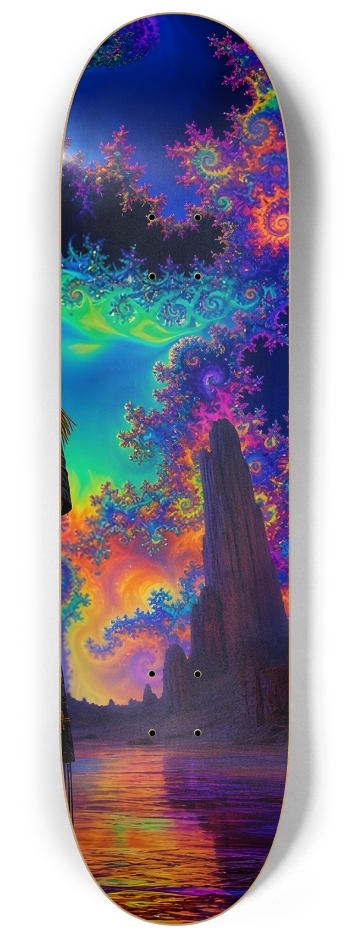 Native American Model + Neon Fractal Backdrop #3 #3 8-1/4 Skateboard Deck