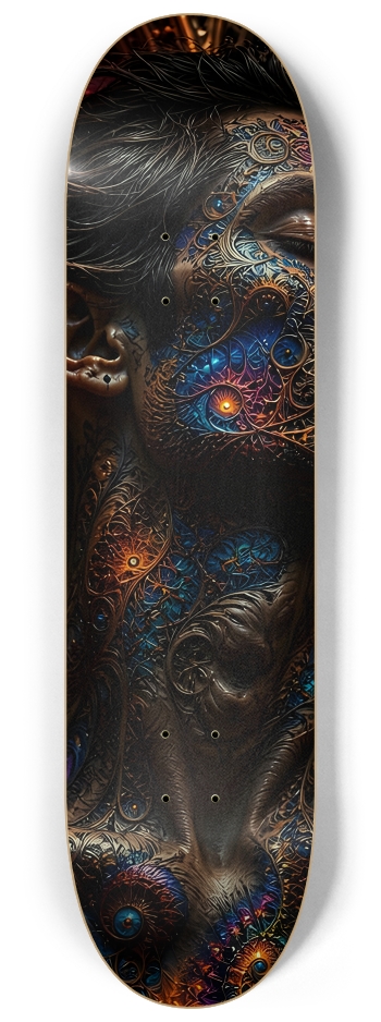 Native American Model + Neon Fractal Backdrop #12b #2 8-1/4 Skateboard Deck