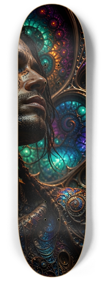 Native American Model + Neon Fractal Backdrop #12b #3 8-1/4 Skateboard Deck