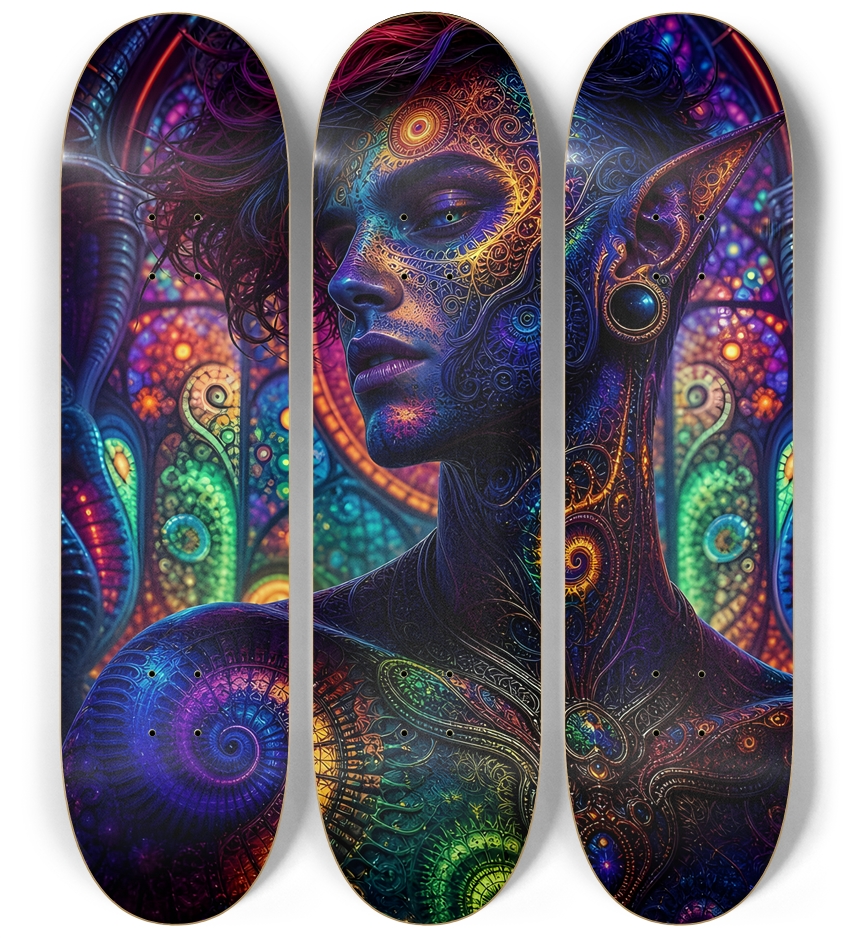 Psychedelic Fractal Brunette Elf #14 3 Deck Wall Series