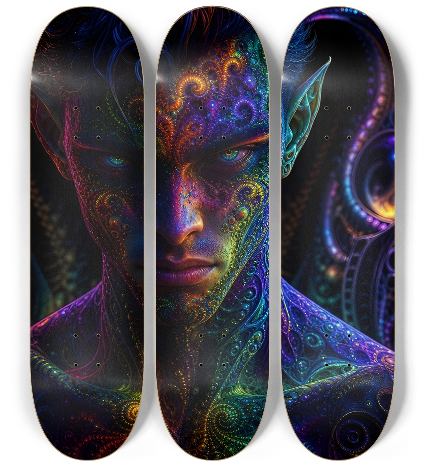 Psychedelic Fractal Brunette Elf #8 3 Deck Wall Series