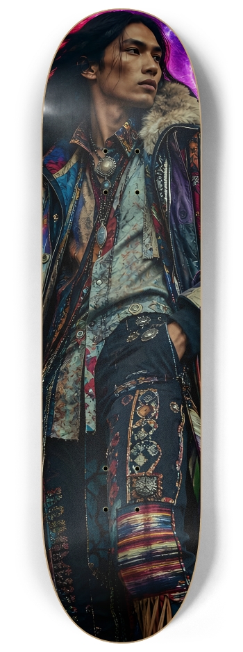 Native American Model + Neon Fractal Backdrop #8 #2 8-1/4 Skateboard Deck