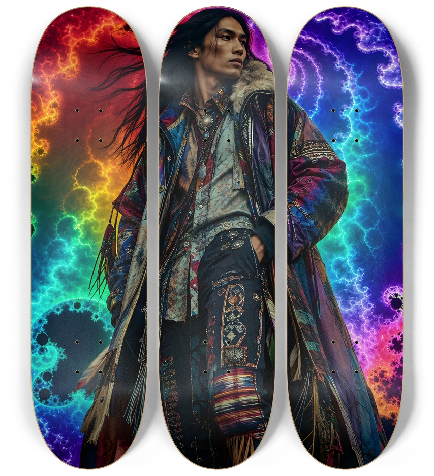 Native American Model + Neon Fractal Backdrop #8 3 Deck Wall Series