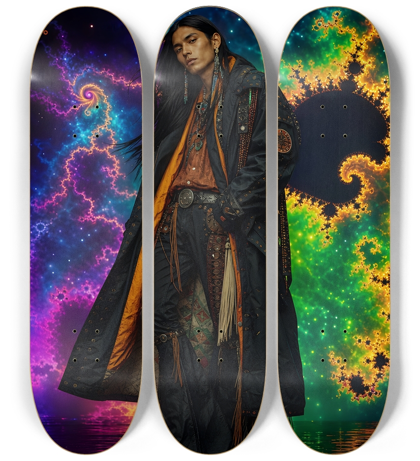 Native American Model + Neon Fractal Backdrop #10 3 Deck Wall Series