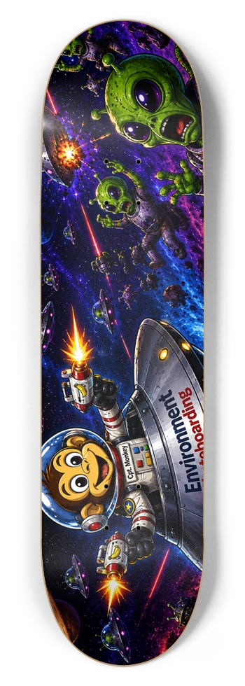 SpaceMonkey Vs Aliens 8-1/2 Skateboard Deck