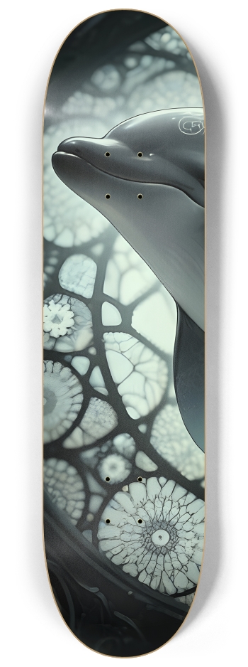B&W Stained-Glass Fractal Dolphin #2 #1 8-1/4 Skateboard Deck