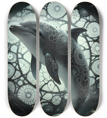 B&W Stained-Glass Fractal Dolphin #2