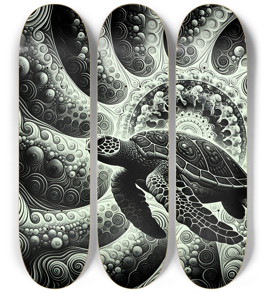 B&W Fractal Sea Turtle #5 3 Deck Wall Series