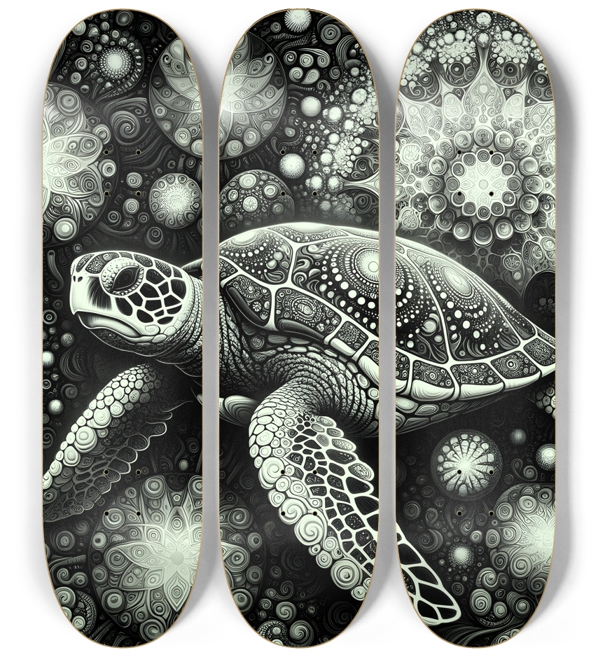 B&W Fractal Sea Turtle #9 3 Deck Wall Series