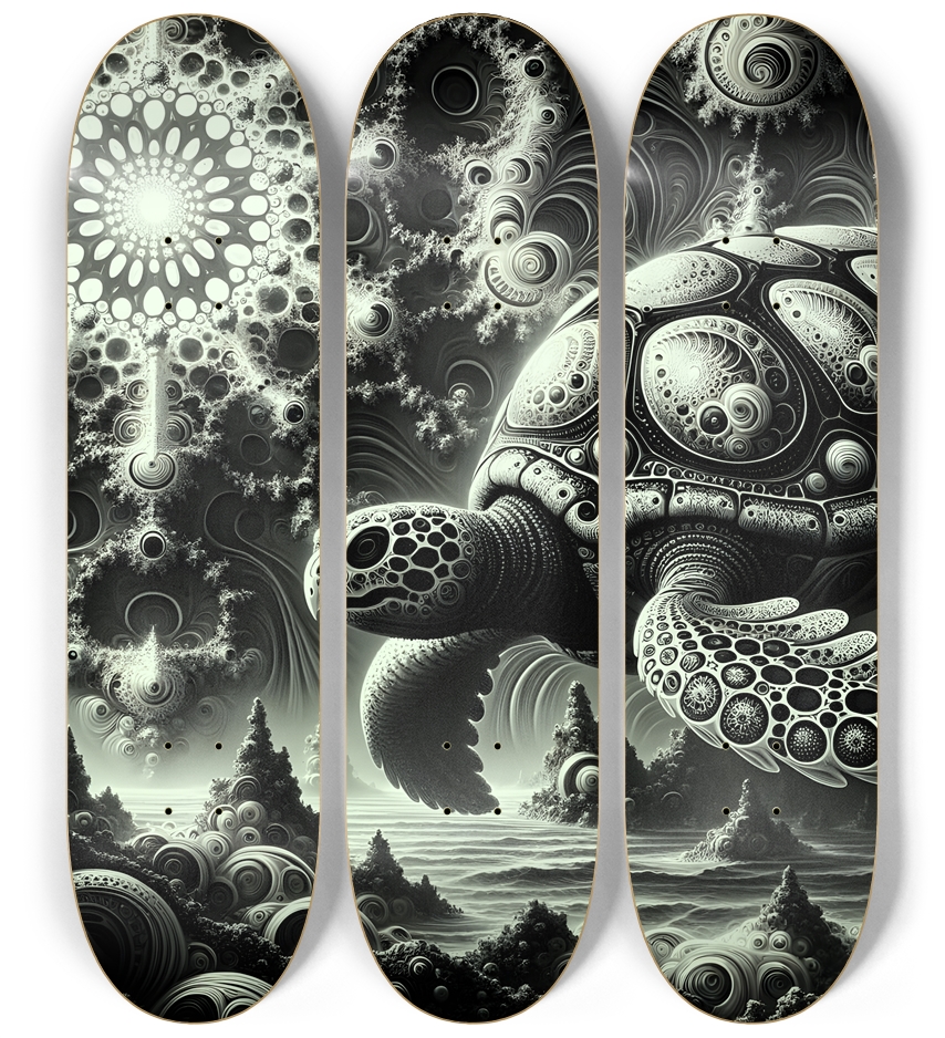 B&W Fractal Sea Turtle #4 3 Deck Wall Series