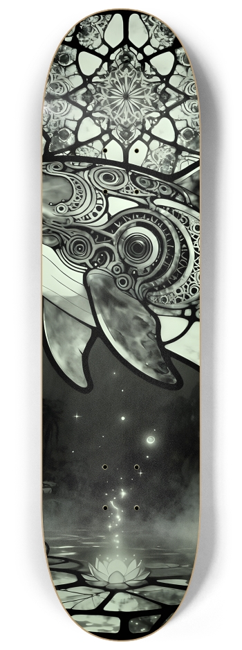 B&W Stained-Glass Fractal Dolphin #1 #2 8-1/4 Skateboard Deck