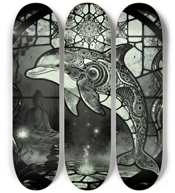 B&W Stained-Glass Fractal Dolphin #1
