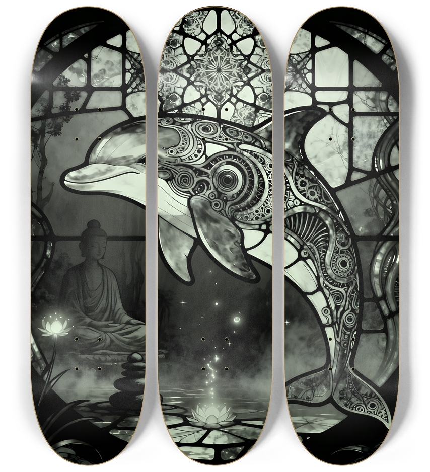 B&W Stained-Glass Fractal Dolphin #1