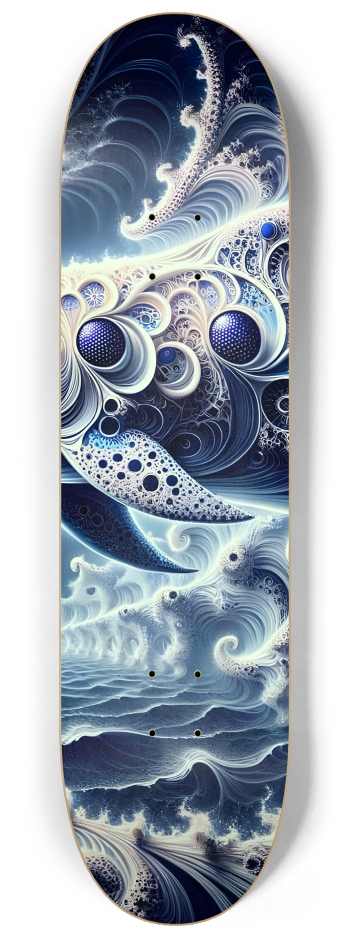 Blue & White Fractal Dolphin #1 #2 8-1/4 Skateboard Deck