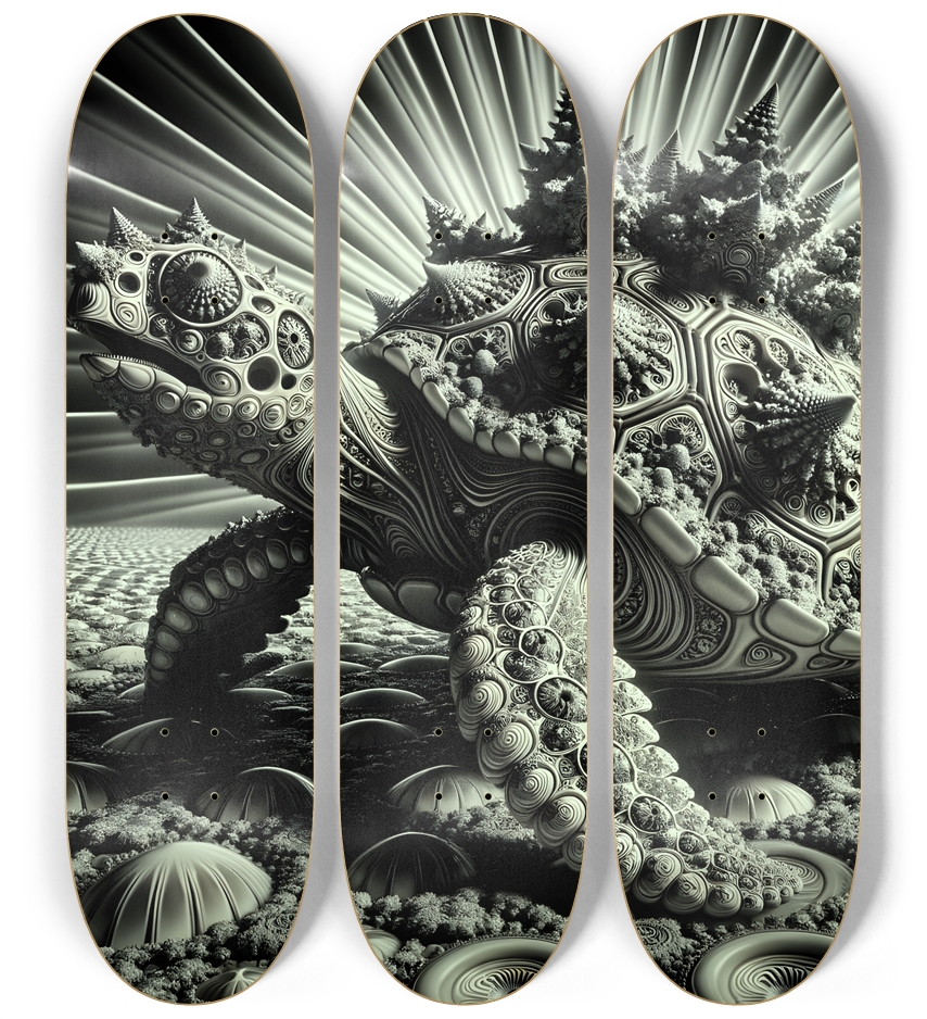 B&W Fractal Sea Turtle #16 3 Deck Wall Series