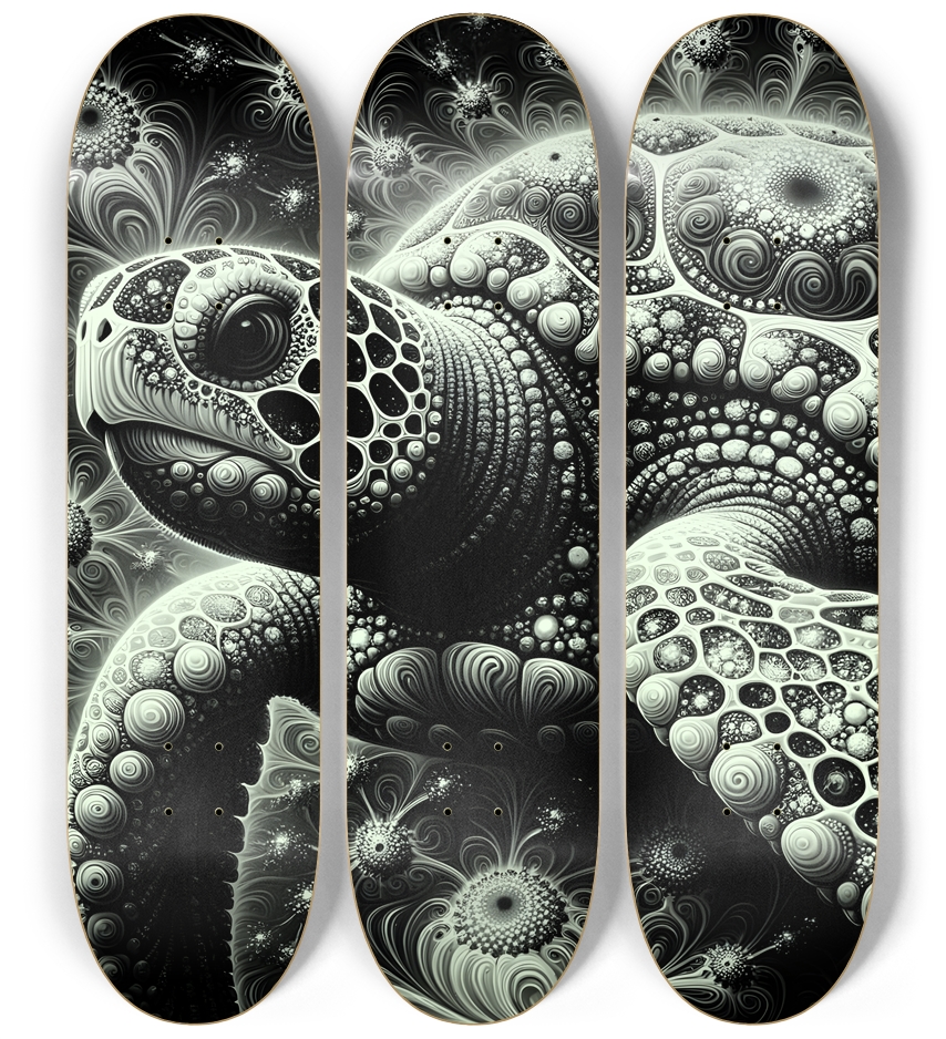 B&W Fractal Sea Turtle #3 3 Deck Wall Series